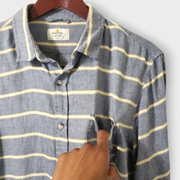 Marine Layer Alemany Mens Casual Button Up Shirt Gray Yellow Stripe Sz Medium - Picture 4 of 13